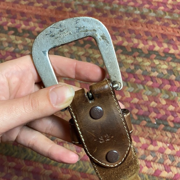 1995 VINTAGE JUSTINS BROWN LEATHER EMBROIDERED CONCHO WESTERN COWBOY BELT - Picture 3 of 10